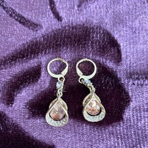 Elegant Gold and Pink Swarovski Drop Earrings